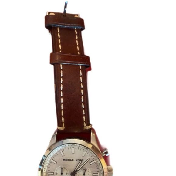 Michael Kors Silver Chronograph Watch MK-8035 with Brown Leather strap - Picture 6 of 6